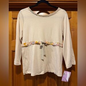 Nordstrom Cream Long Sleeve Top with Floral Accent